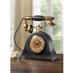 Bordsklocka i metall telefon, Gold-schwarz, Storlek 000