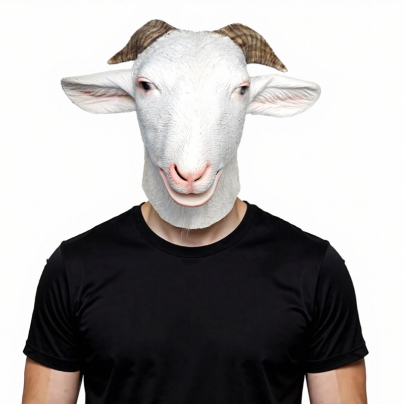 White Goat Latex Full Face Mask Realistic Animal Headgear For Adults Halloween Carnival Masquerade Cosplay Fancy Dress Accessory