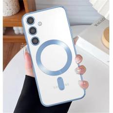Klart trådlöst skal för Samsung Galaxy S24 S23 S22 S21 S20 FE Ultra Plus Note20 Ultra S24FE Magnetisk, Ljusblå, För Galaxy S20