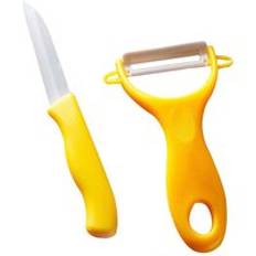 Jinjian 2 st/set keramik grönsaksskalare morotsrivjärn sallad potatisskärare fruktskärare kniv pryl matlagningsverktyg - Gul