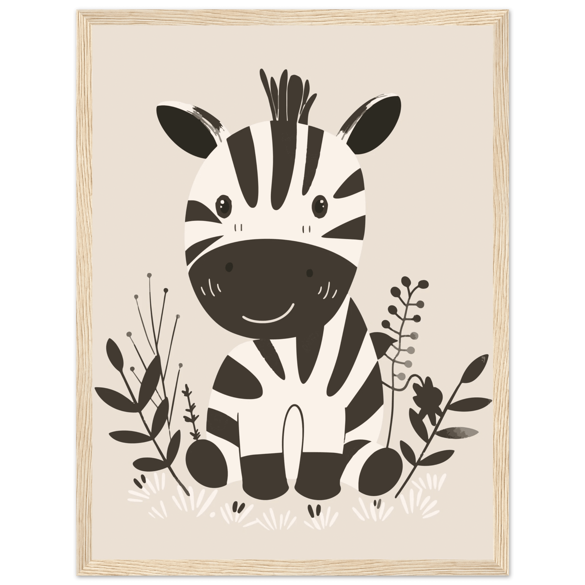 Zebraposter-30x40 cm / 12x16″ / Med ram / Ljust trä