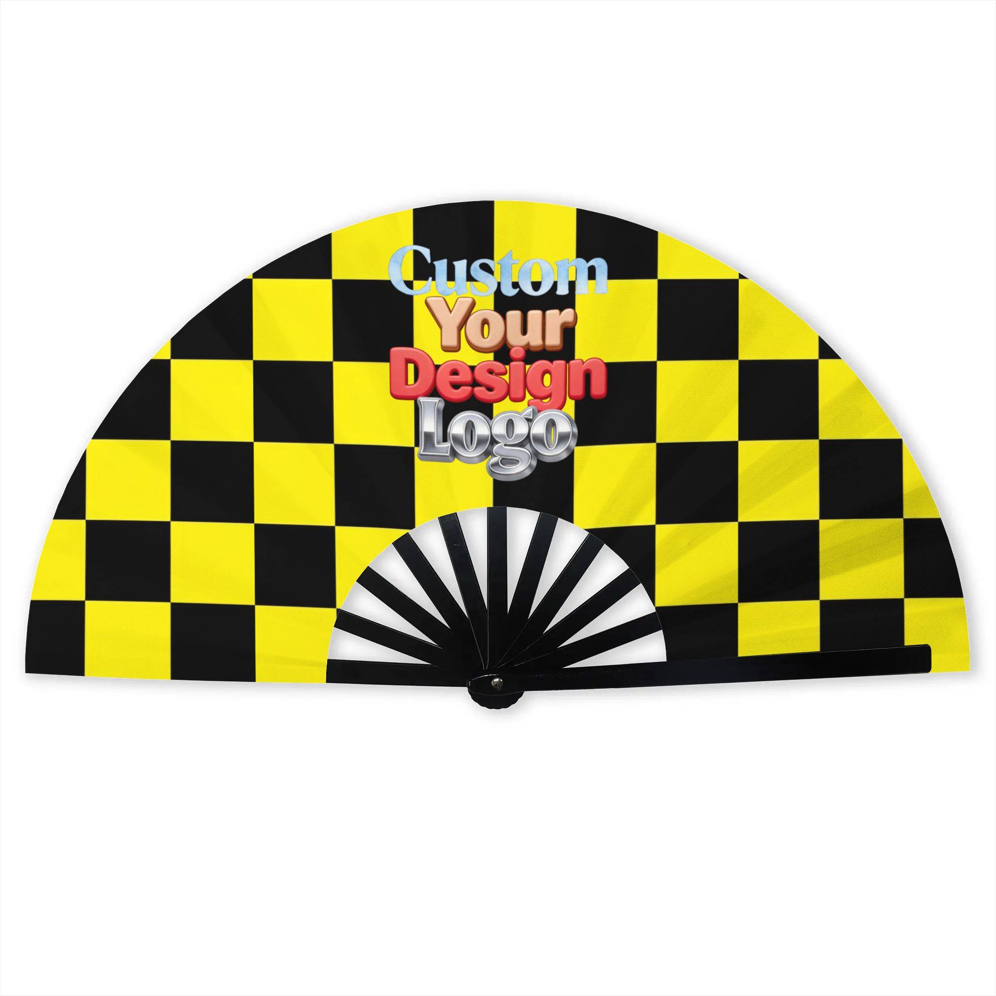 Black Yellow Checkered Portable Pocket Fan Travel Geometric Tartan Plaid Folding Fan Chinese Dance Cooling Handheld Fans