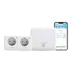 Homematic IP Smart Home Access Point + 2x Schaltsteckdose, digitaler Zwischenstecker steuert Leuchten oder Elektrogeräte per App, Alexa & Google Assistant, Energie sparen