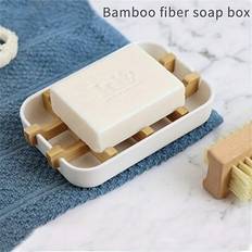 Tvålkopp i bambu, tvålhållare i trä, avloppsbricka för tvål, tvålställ för badrum, tvålförvaringsställ med avrinning, badrumstillbehör för badrum, bad - Multifärgad (One Size Passar helt svart,One Size Passar Helvit)