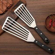 Matlagningsspatel i rostfritt stål - Fiskformad spatel, perforerad spatel, lämplig för matlagning, vändning, vändning, stekning och grillning - Köksre - Silver (Stort ABS-handtag,Litet ABS-handtag)