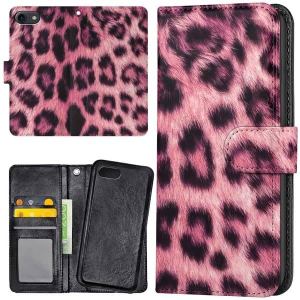 iPhone 16e/17e - Plånboksfodral/Skal Pink Leopard