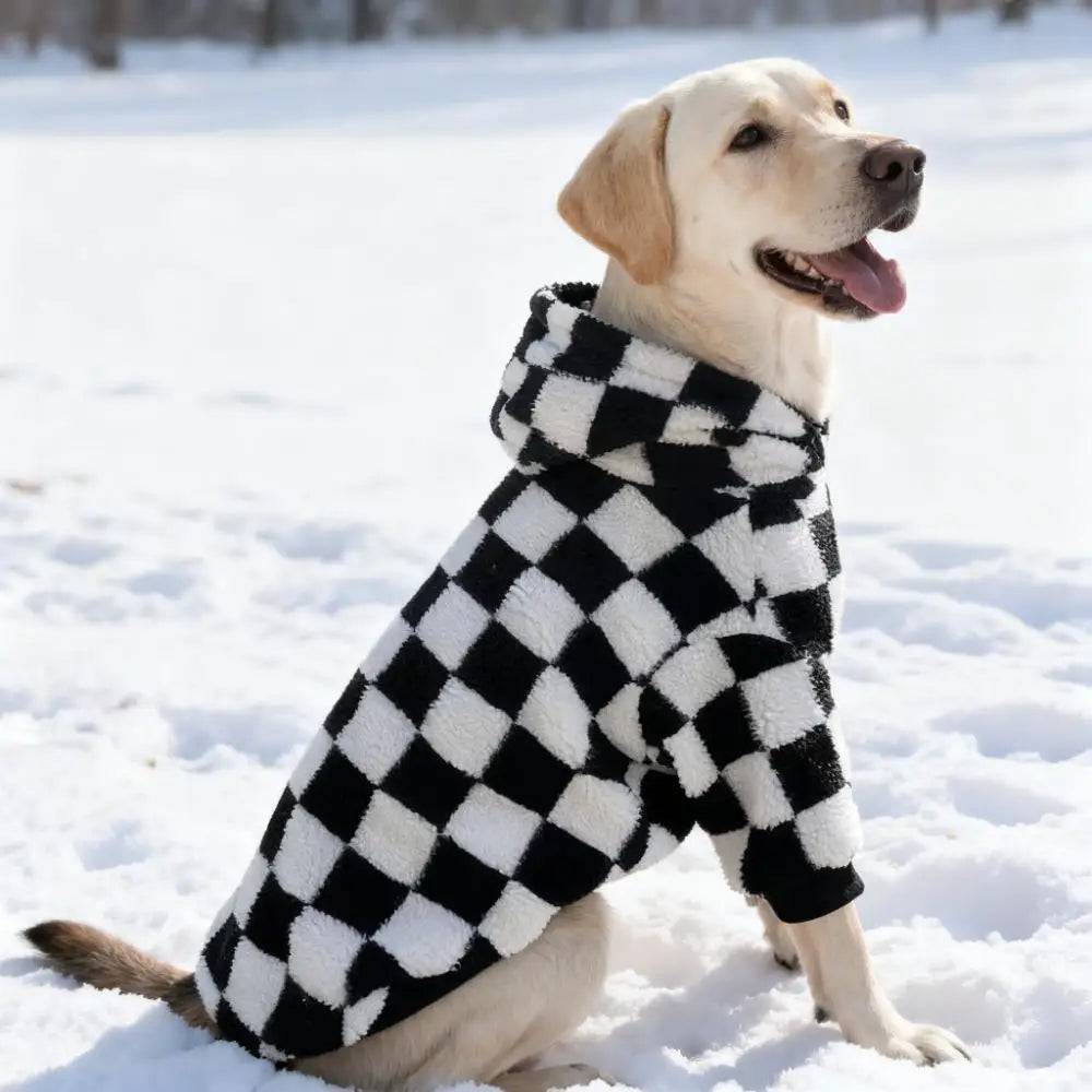 Chessboard Fleece Dog Hoodie & Winter Coat — Medium to Large Breeds - Chessboard / M (M)