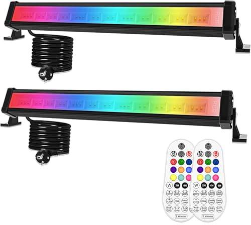 MEIHUA 42 W RGB strålkastare 2-pack, IP66, vattentät, utomhus, väggbelysning, LED-remsa, ljuseffekter med fjärrkontroll, 10 färger, 12 lägen, 6 ljusstyrkor, festljus för DJ, hem, scenljus,