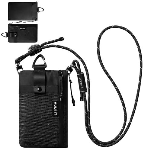 VULKIT RFID-blockerande resesäker plånbok för män kvinnor, vattentät pass & telefonhållare med löstagbar lanyard och nyckelring, lätt reseplånbok med dragkedja, Minimalistisk