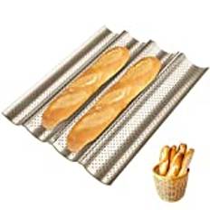 Ilauke Baguette-bakform, baguetteplåt, baguettebakplåt med non-stick beläggning för 4 baguetter, bakformar, baguetteform, brödbakform, bröd, baktillbehör för bakning, kolstål, gyllene