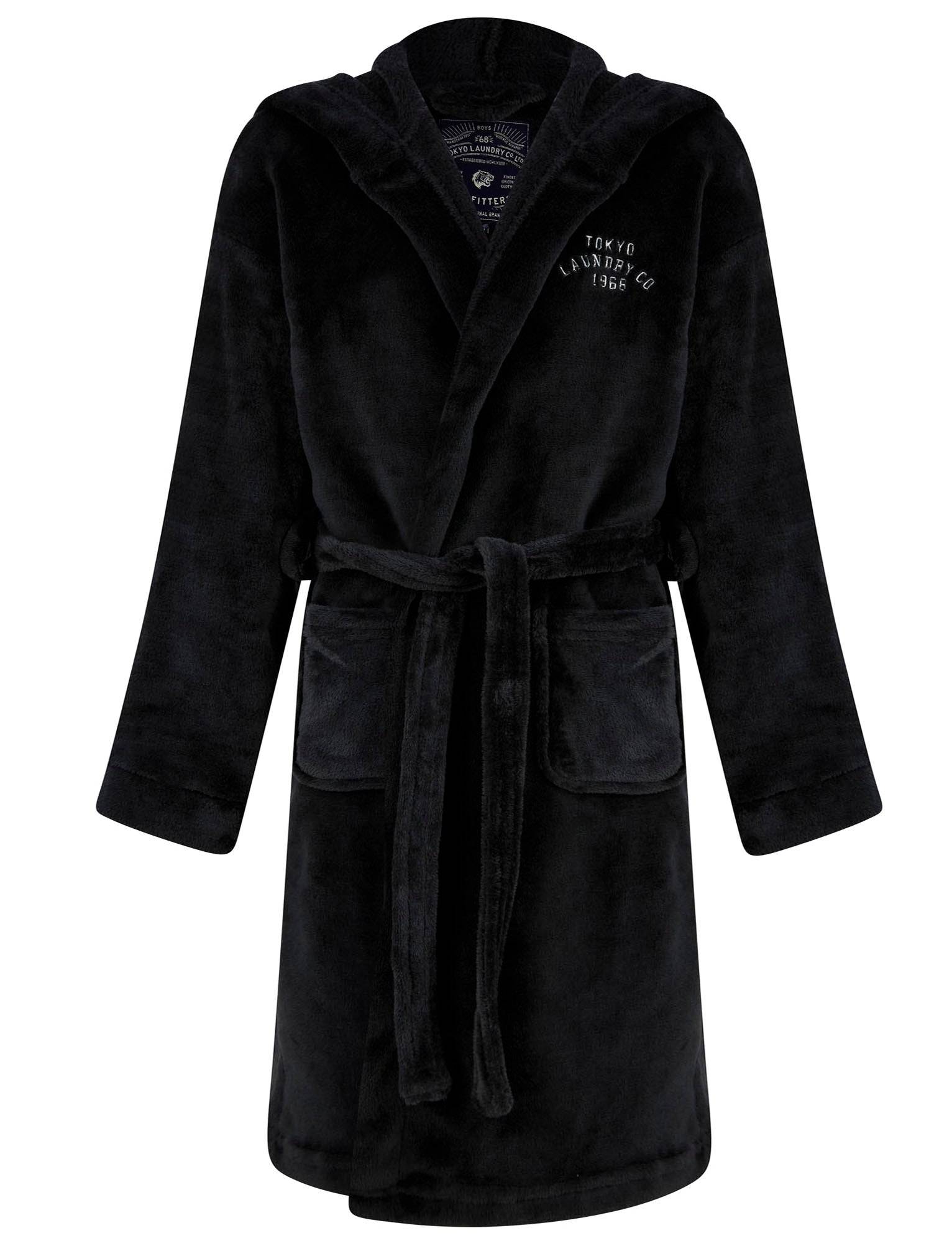 Dressing Gown Boy's Anders Soft Fleece Dressing Gown with Tie Belt in Black Kids (5-13yrs) / 5-6 Years - Tokyo Laundry