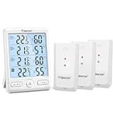 Geevon Trådlös termometer med 3 yttersensor, digital hygrometer termometer inomhus utomhus bakgrundsbelysning rumstermometer temperatur, luftfuktighetsmätare (248649-svart utan batteri)