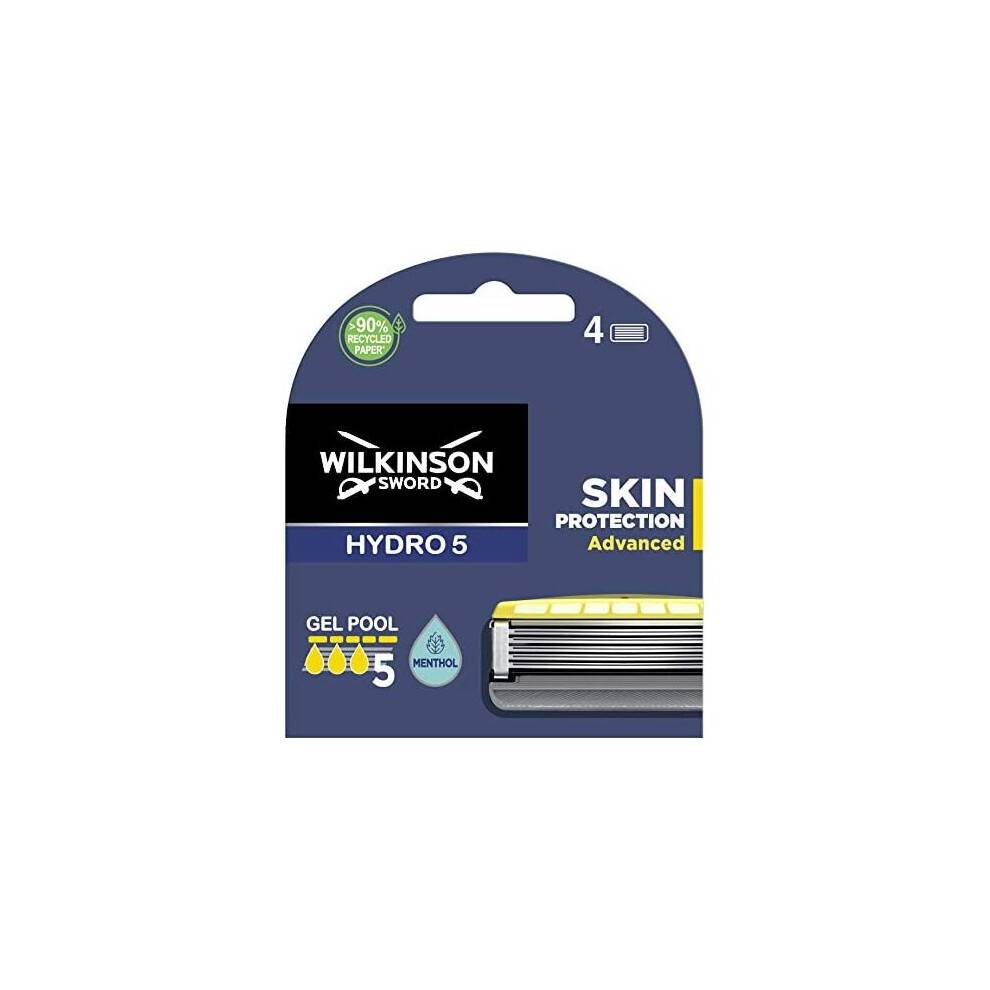 Wilkinson Sword Hydro 5 Hudbeskyttelse Avancerede Genopfyldninger til mænd – 4 x selvjusterende, Mentholgel, 5-bladsystem