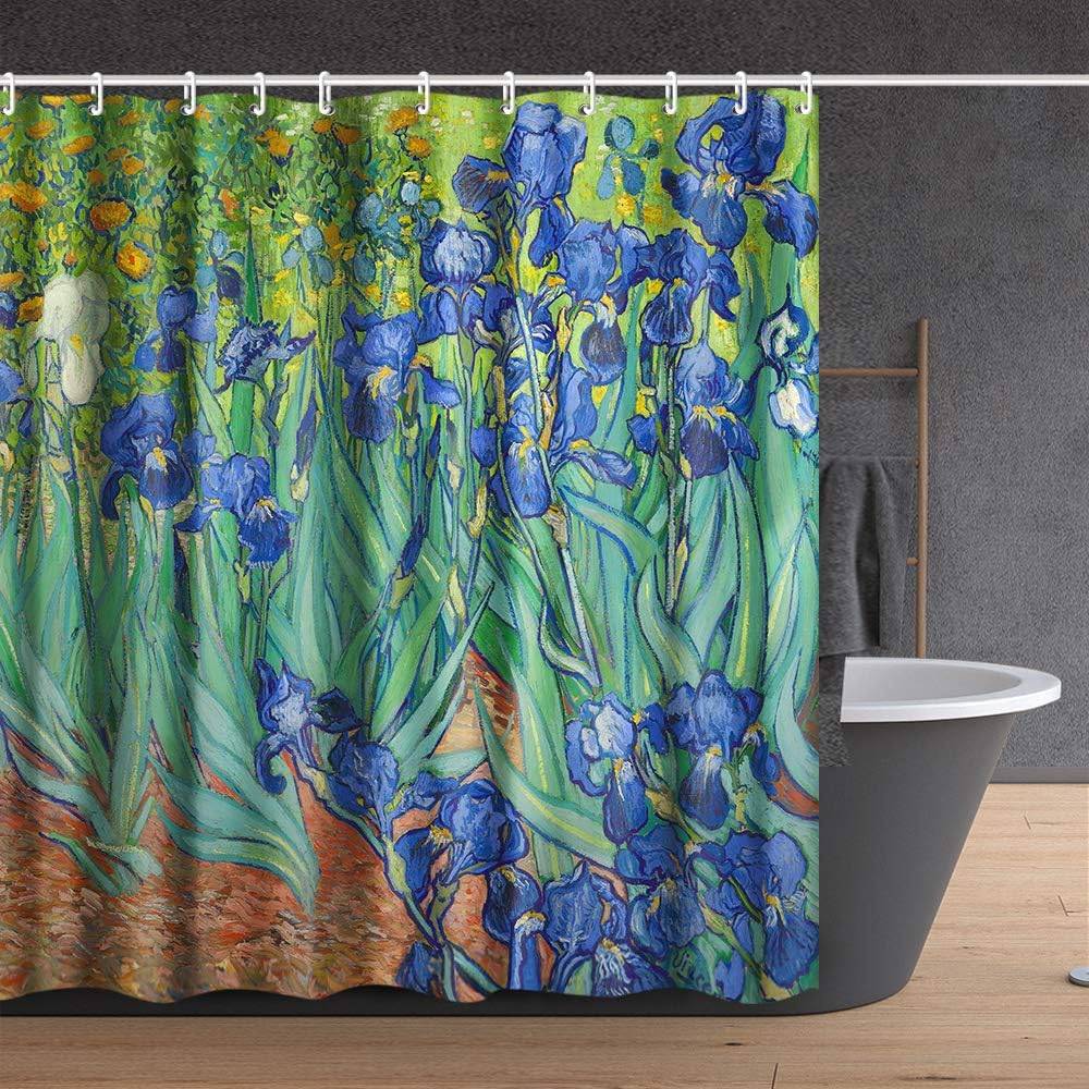Van Gogh Iris Duschdraperi Set Med Krokar, Konstmålning Badrumsinredning, Vattentätt Tyg
