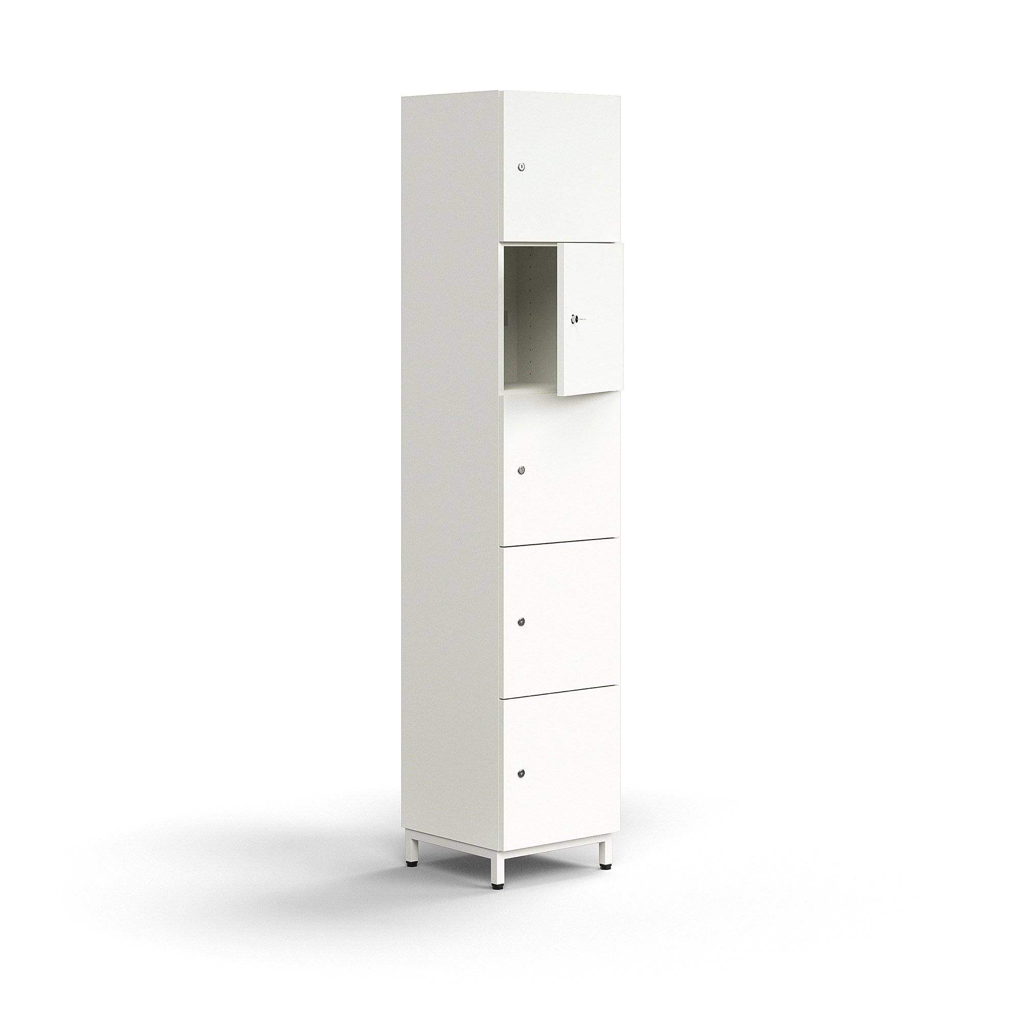Förvaringsskåp QBUS, 5 låsbara fack, benstativ, 2020x400x420 mm, vit