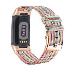YOOSIDE Nylonarmband för Fitbit Charge 6/Charge 5, mjuk färgglad vävd canvas, snabbtorkande damarmband för Fitbit Charge 5, 26mm