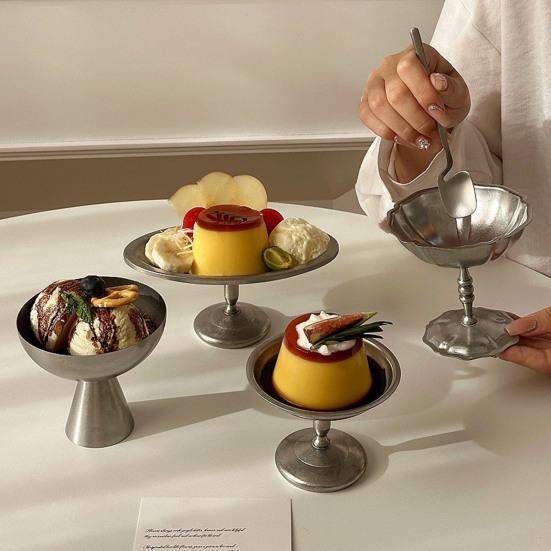 Dessertskål i rostfritt stål, Retro glasskål för sundae, Återanvändbar parfaitglas för pudding, frukt, Användning i hemmaköket cm