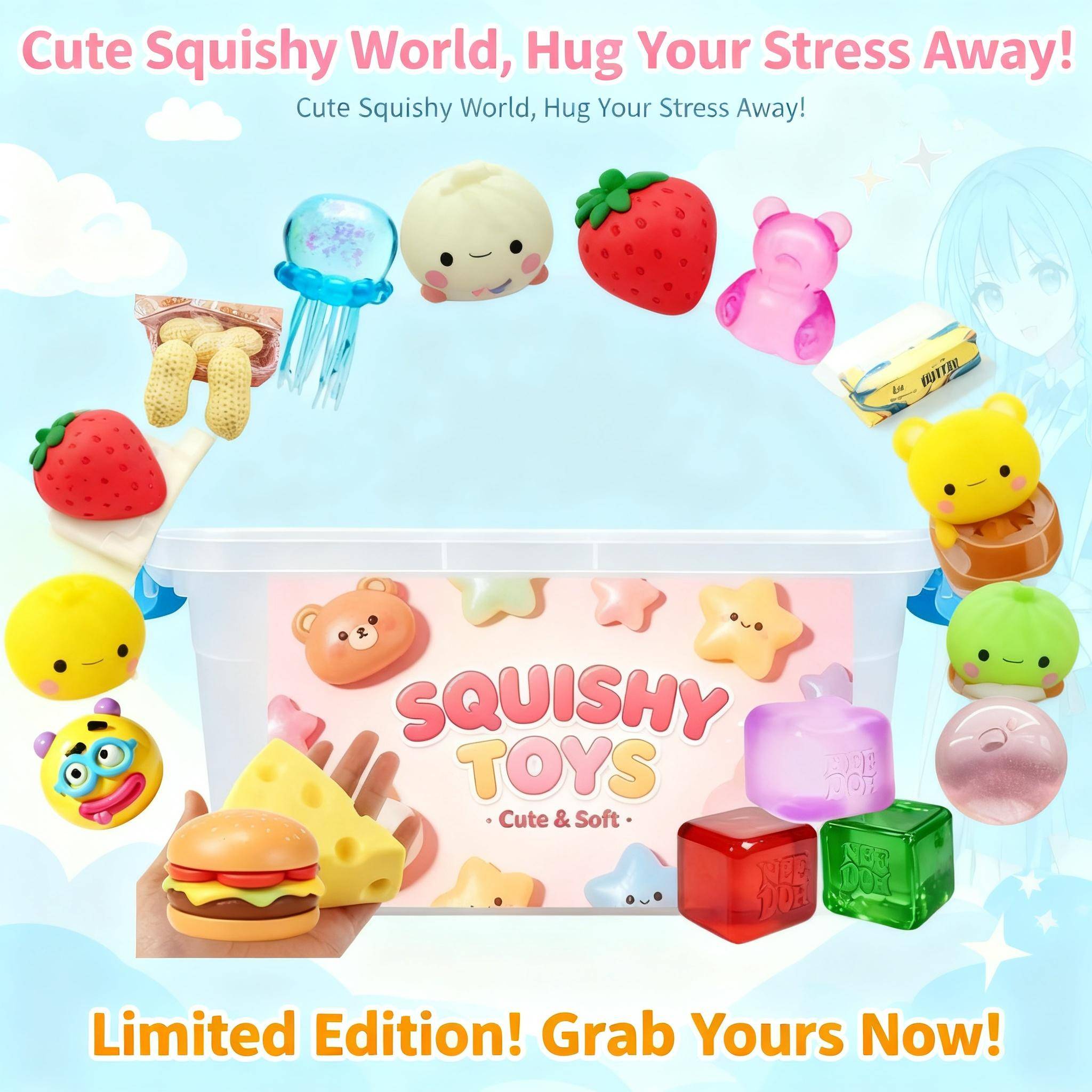 Långsamt återgående Squishy-leksaker Slumpmässig inkluderar Ostklämma Smörbröd Nalle Dumplings och Ångade Buns Lång yellow