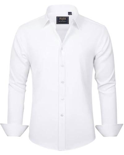 J.VER Herren Hemd Unifarben Stretch Langarm Männer Hemden Regular Fit Herrenhemden Freizeithemden Bügelleichtes Businesshemd Anzug Hemd,Weiß,XL