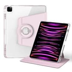 iPad Pro 12.9" (2022 / 2021 / 2020 / 2018) 2 i 1 Hybrid Flip Tablet Cover m. Pen Holder og Kameralinse Beskytter - Pink / Gennemsigtig