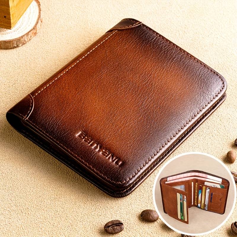 TEMU Men's Short Leather Trifold Wallet Card Holder