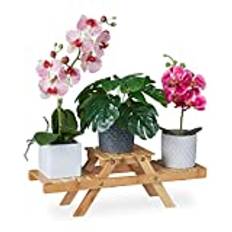relaxdays Växthållare med 3 fack, av bambu, HLP: 17 x 51,5 x 15 cm, för fönsterbrädan, natur