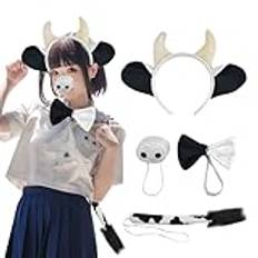 CNAFGBGG 4 st/set kodräkt en storlek halloween kostymer djurkostym inkluderar koöron pannband, fluga, lång svans, ko näsa djur kostym set för halloween cosplay utklädningsfest