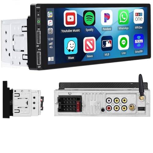 Hikity 1 Din Autoradio Trådlös Carplay Pekskärm 6.9 Tum Radio med Android Auto, Skärm Bluetooth Handsfree, FM, Mirror Link, EQ, Backkamera