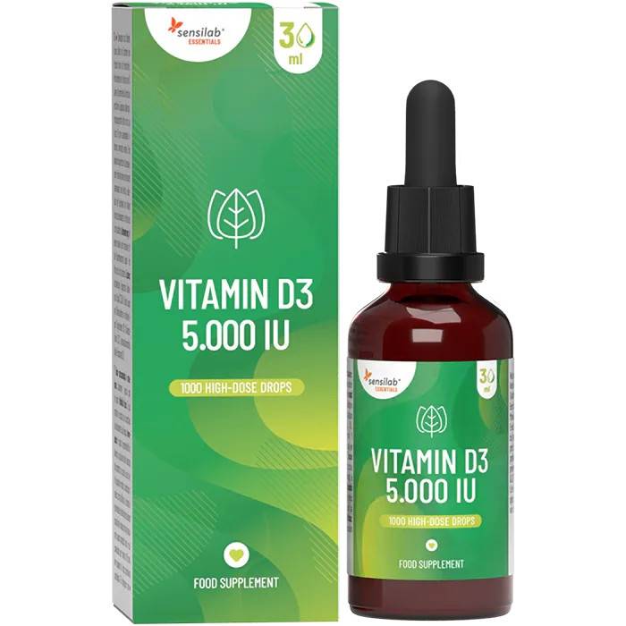 Essentials Vitamin D3 5000 IE, hög dos - vegetariskt, 1000 droppar, 30 ml