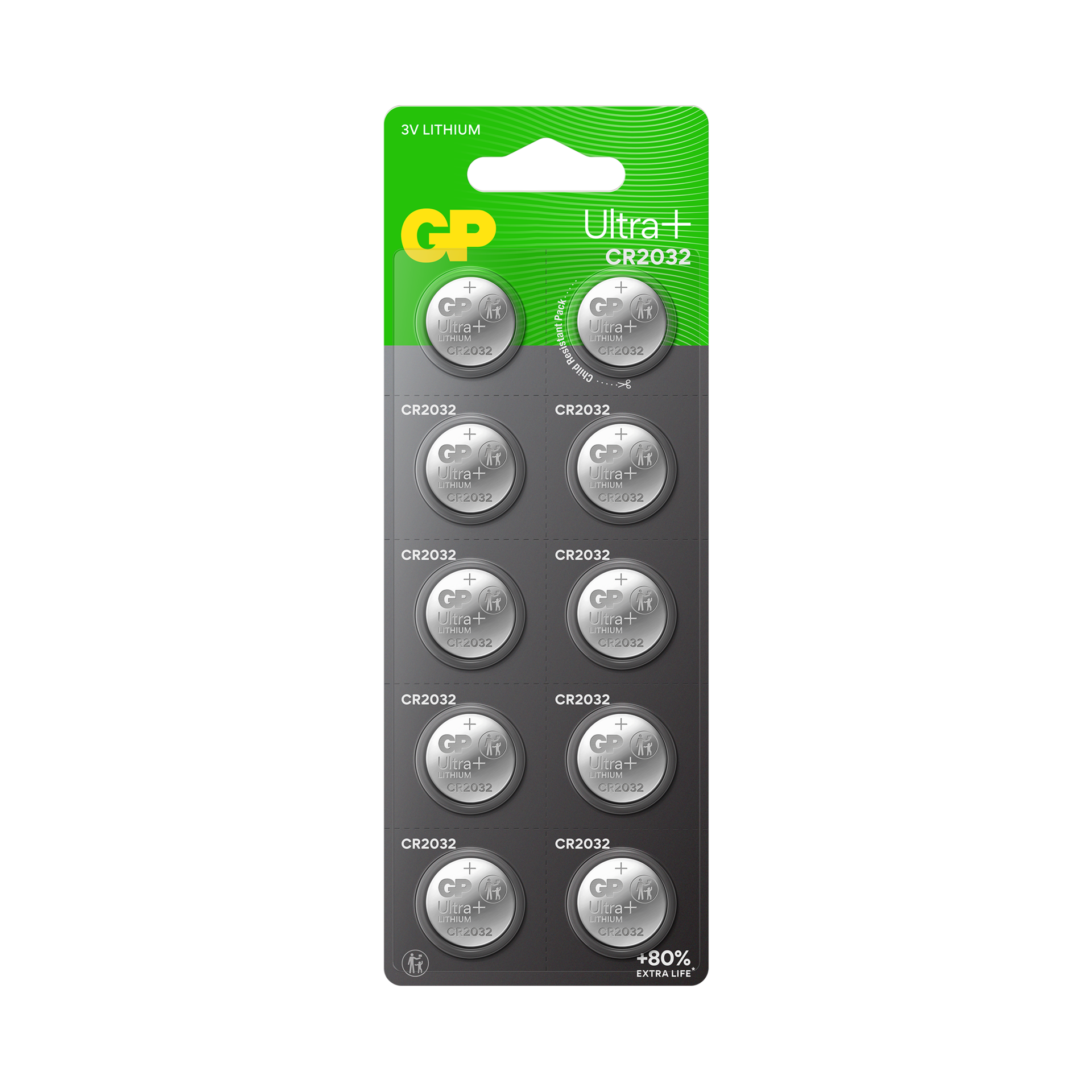 GP CR2032 Ultra Plus Lithium knapcelle 10-pak
