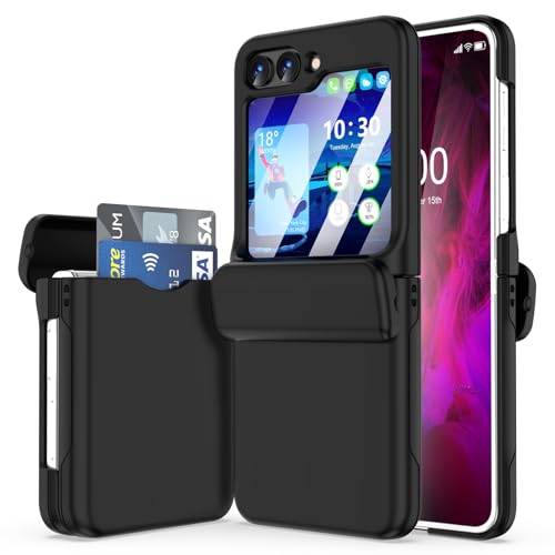 WATACHE för Samsung Galaxy Z Flip 6 fodral med gångjärn stötsäkert skydd med kreditkortshållare, ID-kort, skyddsfodral, telefonfodral för Galaxy Flip 6 5G (svart)