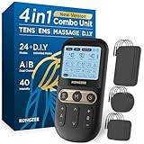 4 i 1 - D.I.Y Tens Unit EMS Massage Muskelstimulator, Dual Channel TENS Units Terapimaskin för smärtlindring, FDA-godkänd uppladdningsbar elektronisk pulsmassager, med 12 st elektroddynor (Svart)