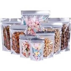 In Stock Front Clear Window Resealable Zipper Mylar Bag Metallic Silver aluminum foil Stand Up Pouch For Food Snack Nuts Spice