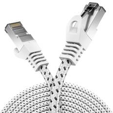 deleyCON 1m CAT7 LAN-Kabel - Nätverkskabel med Koppar- och Nylonjacka - AWG27 600 MHz 10 Gbit/s S-FTP (PIMF) RJ45 Patchkabel Ethernet-Kabel för Internet DSL Routrar - Vit