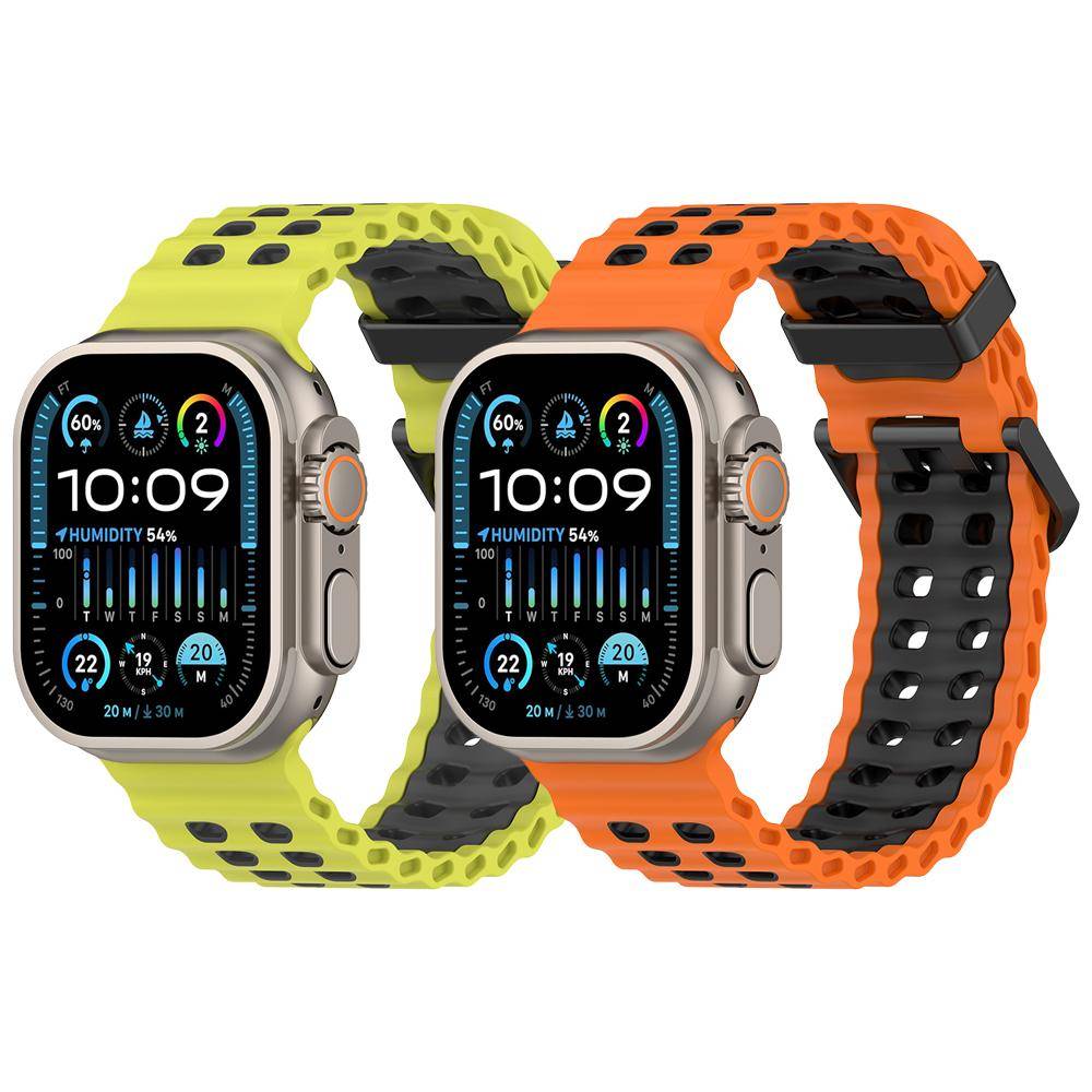Ocean Silikon Sportarmband för Apple Watch Ultra 2 49mm Serie 10 9 8 7 6 5 4 3 SE 46mm 45mm 44mm 42mm Tvåfärgat Remarmband black