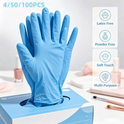 Kraftiga blå nitrilhandskar för engångsbruk 4/50/100 st, förtjockade, punkteringsresistenta och oljeresistenta, latex- och puderfria, lämpliga för ind (L,M,S,XL)