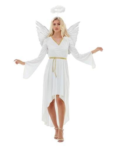 Funidelia | Ängladräkt med gloria och vingar för dam Jul, Julkrubba - Maskeraddräkt för vuxen och roliga tillbehör för fester, karneval och Halloween - Storlek L - Vit