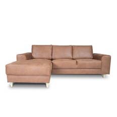 Nordic sofa med chaiselong venstrevendt cognac farvet læder.