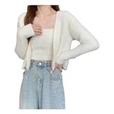 Generisk mohair kofta dam virkad kofta elegant avslappnad axeljacka topp med spagettiremmar bandeau toppar sexig skuren kofta kofta damer höst fashionabla toppar vit