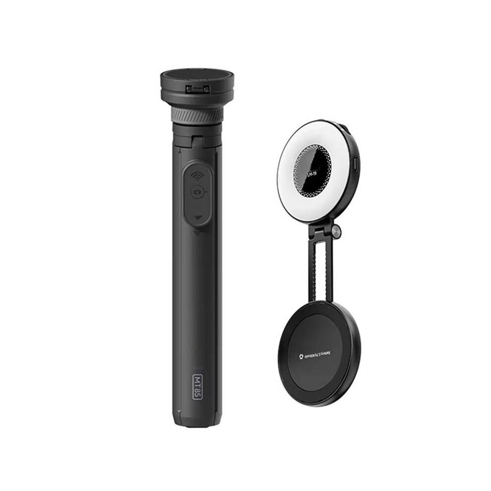 MT-85 Open Tripod with LM19 Fill Light Automatic Phone Stand Selfie Stick for Outdoor Travel Vlog Live Streaming A
