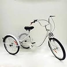 Trike Bike Trehjuling för Vuxna - Aluminium Med Korg, Lampa och Kundvagn - Tricycle Med Ljus och Shoppingkorg för Seniorer - 3 Hjul 6 Gäster