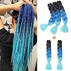 Gairyan Afrikanska flätor, förlängningar för afroflätor, falskt hår, 60 cm, ombre, kanekalon, 5 stycken, flätat syntetiskt hår, virkad twist jumbo braids(svart-safir – himmelsblå)