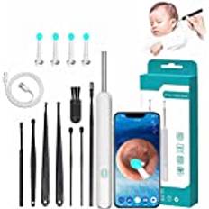 WiFi Visible Wax Elimination Spoon,USB Charging 1080P HD Load Otoscope,Ear Cleaner with Camera,Ear Endoscope Otoscope for Adults and Children Ear Wax Removal Kit (White)