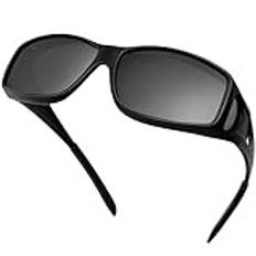 KANASTAL Stor Rektangulär Svart Solglasögon Över Glasögon Herr Dam Polariserade, Sunglasses On Glasses for Men, Solglasögon Ovanpå Glasögon, Sunglasses Over Glasses Women for Körning Fiske Sport