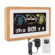 KETOTEK Trådlös väderstation med utomhussensor, inomhus utomhus termometer hygrometer, digital DCF-radioklocka, rumstermometer med väderprognos, väckarklocka, justerbar permanent belysning