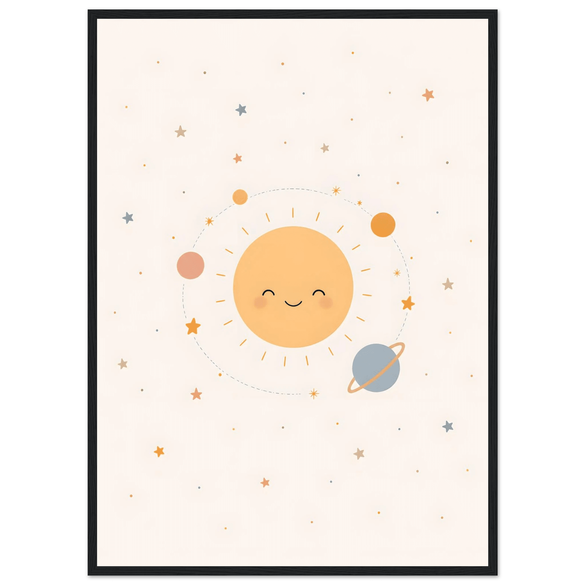 Solen och planeter poster-50x70 cm / 20x28″ / Med ram / Svart