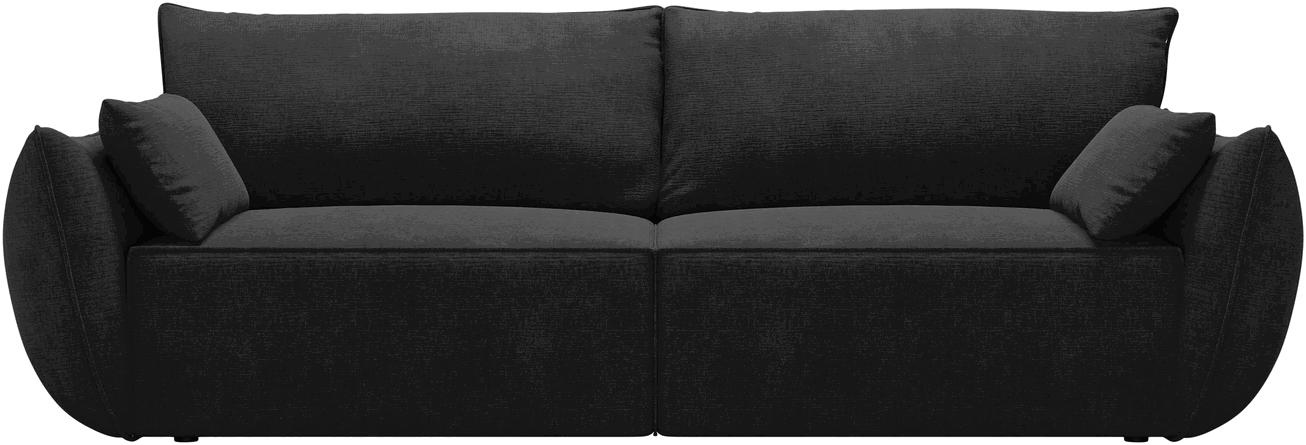 Sovesofa Micadoni Kaelle 3-personers, sort chenille, udtræksseng 147x196 cm, opbevaring