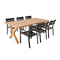 Brafab Brutus & Delia matgrupp Teak/svart 6 stolar & bord 200-265 x 100 cm