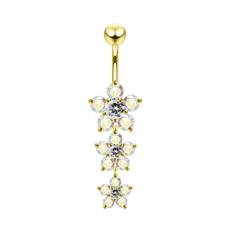 Navelpiercing - blommor med regbågsskimrande kristaller - 18K guld PVD