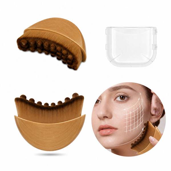 Lymfmassage ansiktsborste med skyddsfodral, halvmånformad kontur för käklinje och ansikte, mjuka nylonborstar, ergonomisk design Gold